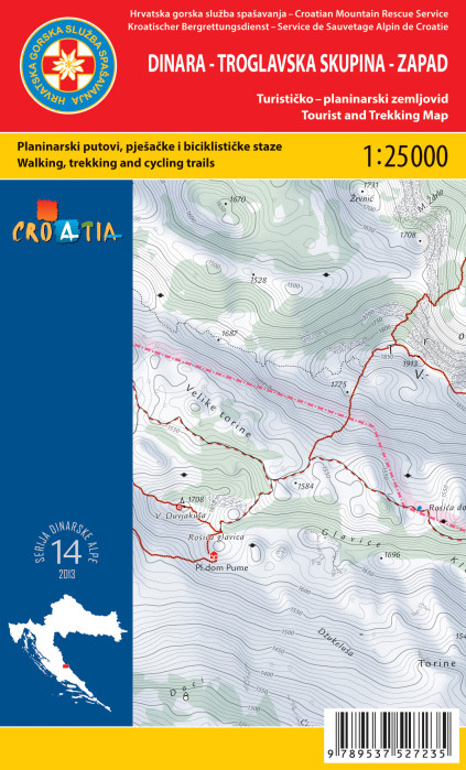 Dinara západ 1:25.000 turistická mapa HGSS