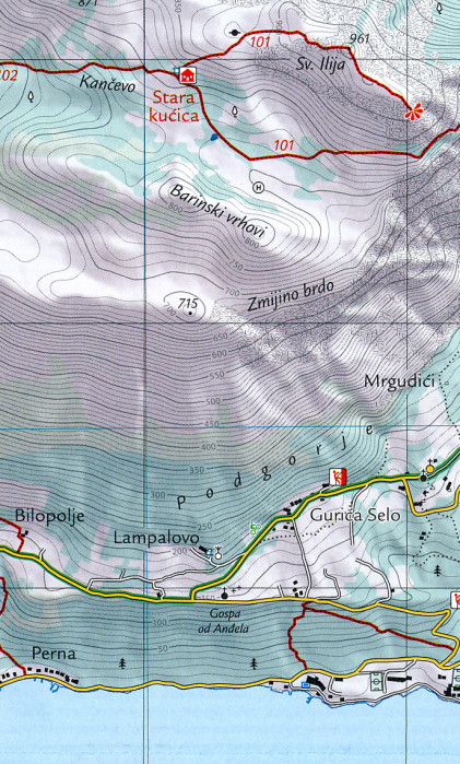 detail Pelješac - Sv. Ilija 1:20.000 / 1:50.000 turistická mapa HGSS