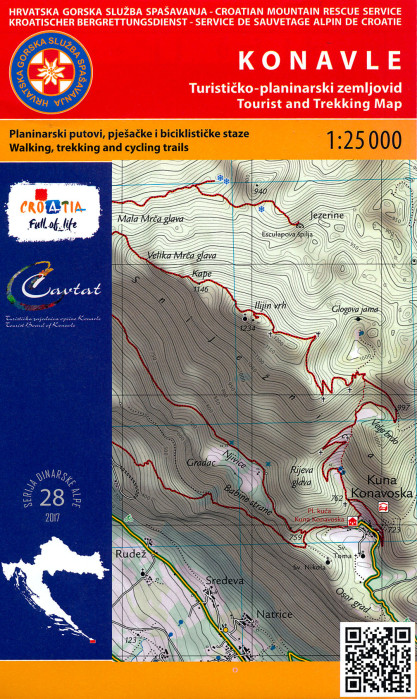 Konavle 1:25.000 turistická mapa HGSS