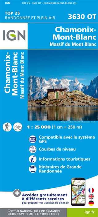 detail IGN 3630 OT Chamonix - Mont Blanc 1:25t mapa IGN
