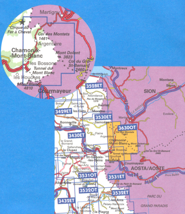 detail IGN 3630 OT Chamonix - Mont Blanc 1:25t mapa IGN