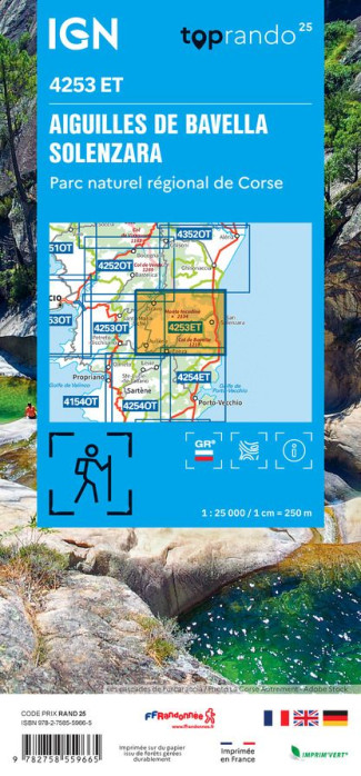 detail IGN 4253 ET Aiguilles de Bavella / Solenzara / PNR de Corse 1:25t mapa IGN