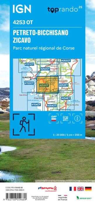 detail IGN 4253 OT Petreto-Bicchisano / Zicavo / PNR de Corse 1:25t mapa IGN