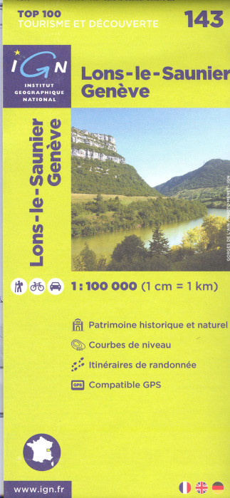detail IGN 143 Lons-le-Saunier / Genéve 1:100t mapa IGN