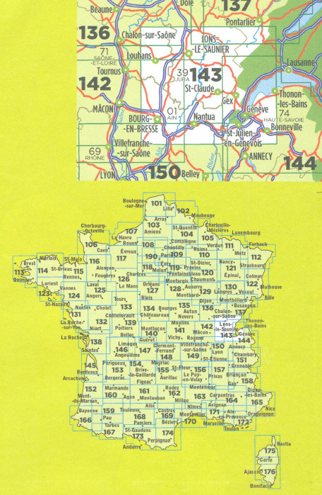 detail IGN 143 Lons-le-Saunier / Genéve 1:100t mapa IGN