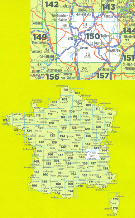 detail IGN 150 Lyon / Villefranche-sur-Saone 1:100t mapa IGN
