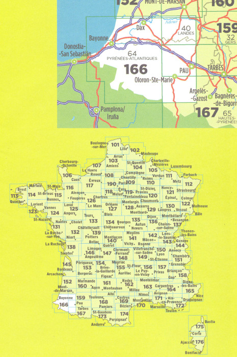 detail IGN 166 Pau / Bayonne 1:100t mapa IGN
