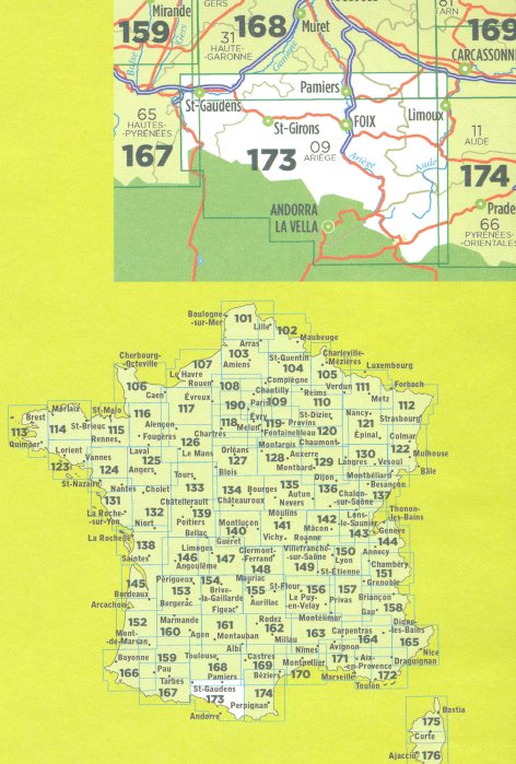 detail IGN 173 St-Gaudens / Andorre 1:100t mapa IGN