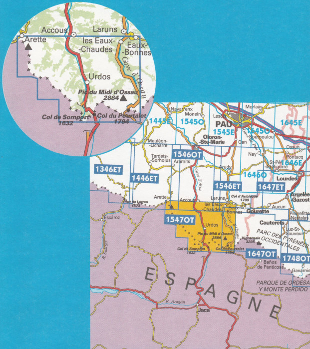 detail IGN 1547 OT Ossau, Vallee d Aspen 1:25t mapa IGN