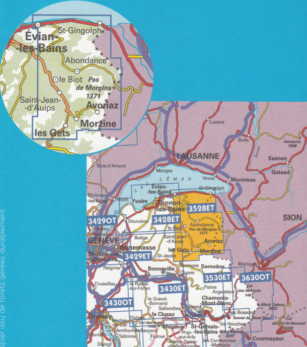 detail IGN 3528 ET Morzine, Massiv du Chabla 1:25t mapa IGN