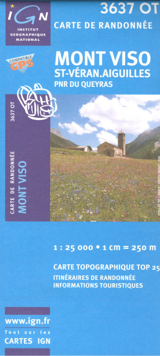 detail IGN 3637 OT Mont Viso 1:25t mapa IGN