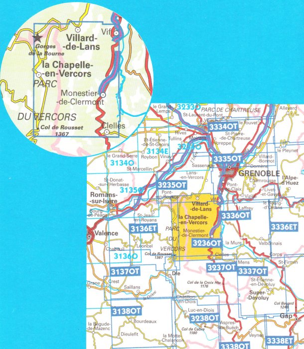 detail IGN 3236OT Villard de Lans 1:25t mapa IGN