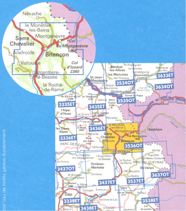 detail IGN 3536OT Briancon 1:25t mapa IGN