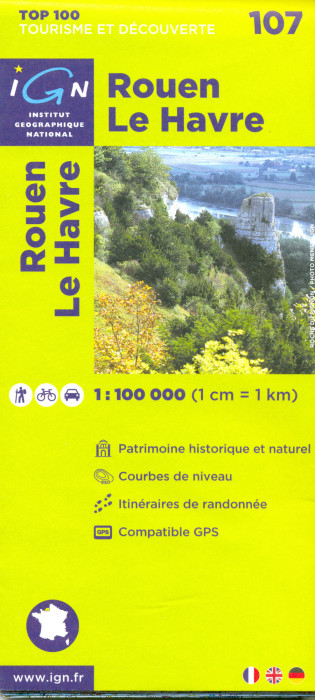 detail IGN 107 Rouen, Le Havre 1:100t mapa IGN