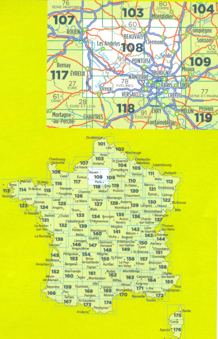 detail IGN 108 Paris, Rouen 1:100t mapa IGN