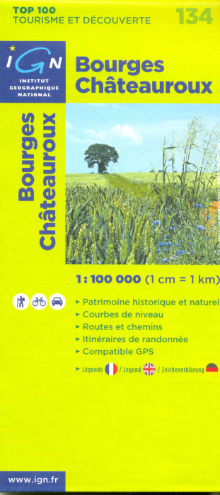 detail IGN 134 Bourges, Chateauroux1:100t mapa IGN