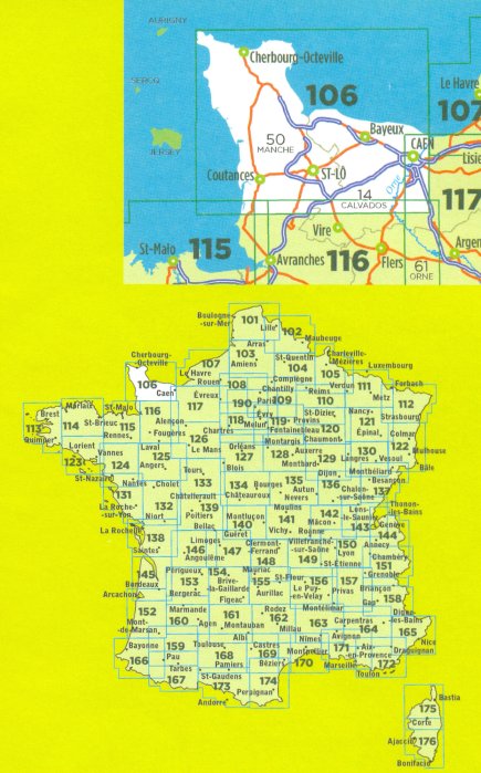 detail IGN 106 Caen, Cherbourg - Octeville 1:100t mapa IGN