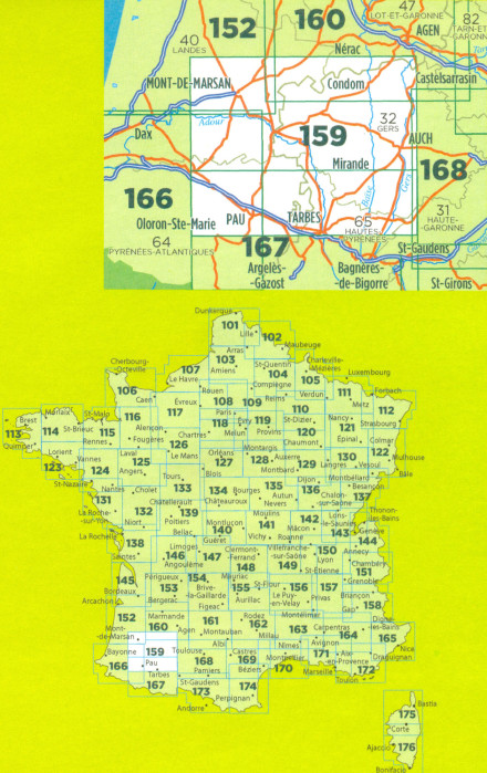detail IGN 159 Pau, Mont de Marsan 1:100t mapa IGN