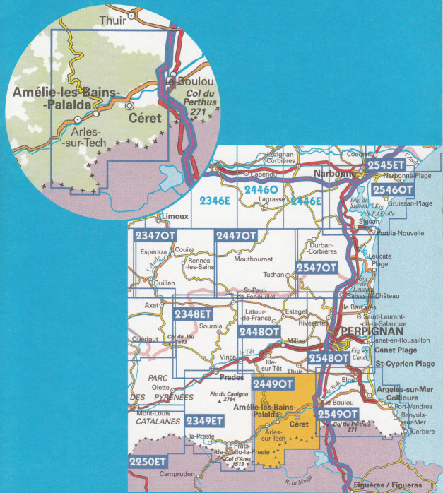 detail IGN 2449 OT Ceret - Amelie 1:25t mapa IGN