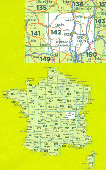 detail IGN 142 Roanne Macon 1:100t mapa IGN