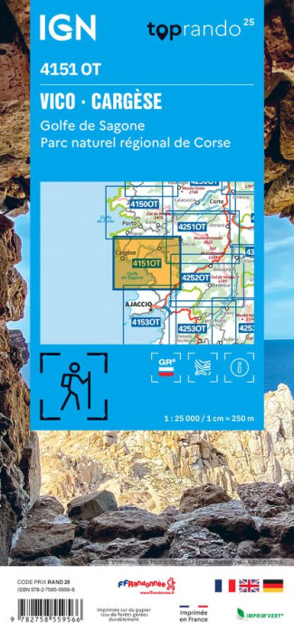 detail IGN 4151 OT Vic, Cargese, Golfe de Sagone, PNR de Corse 1:25t mapa IGN