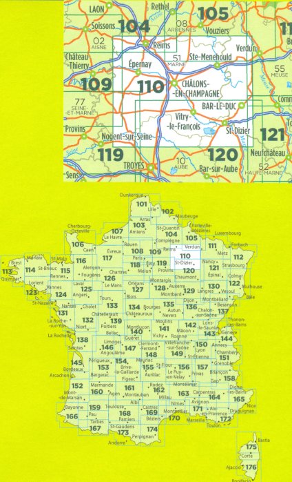detail IGN 110 Reims, St-Dizier 1:100t mapa IGN