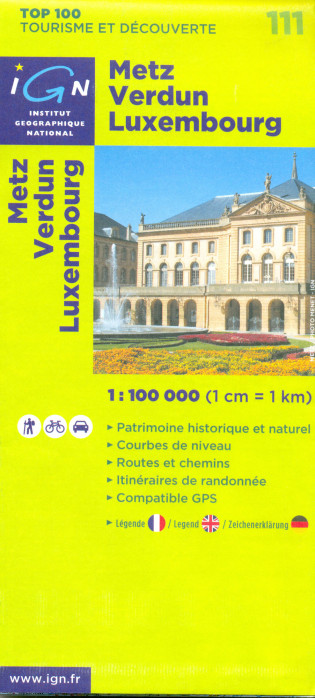 IGN 111 Metz, Verdun, Luxembourg 1:100t mapa IGN