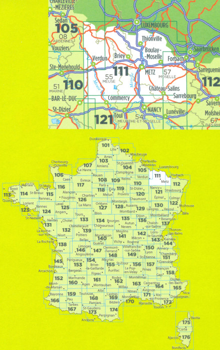 detail IGN 111 Metz, Verdun, Luxembourg 1:100t mapa IGN