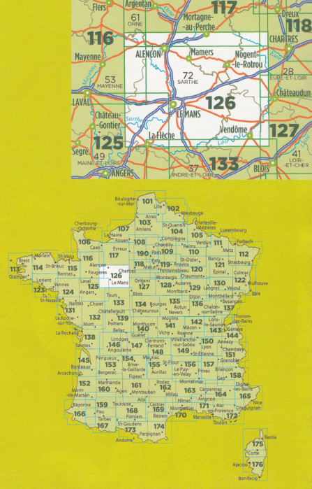 detail IGN 126 Le Mans, Alencon 1:100t mapa IGN
