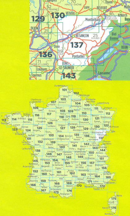 detail IGN 137 Besancon, Montbéliard 1:100t mapa IGN