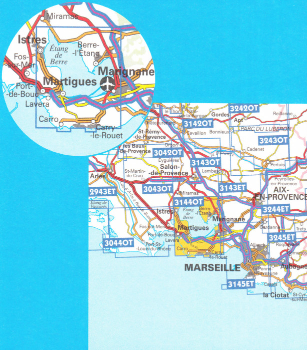 detail IGN 3144 OT Etang de Berre 1:25t mapa IGN