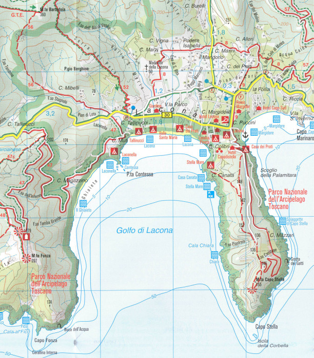 detail Isola di Elba 1:30t mapa KOMPASS #2468