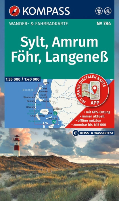 detail Sylt, Amrum, Föhr, Langeness 1:35.000 turisktická mapa KOMPASS 784