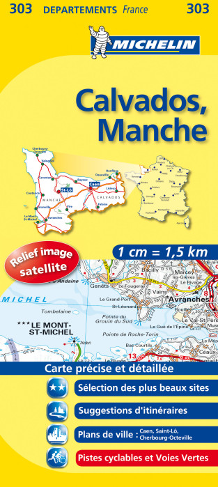 Calvados, Manche (Francie), mapa 1:150 000, MICHELIN