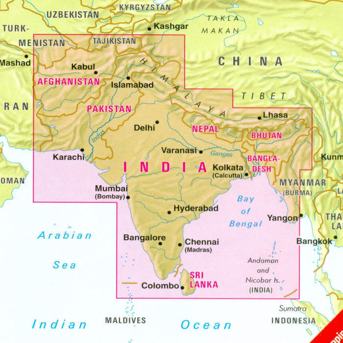detail Indie (Indian Subcontinent) 1:4,5m mapa Nelles