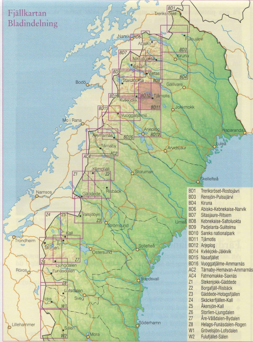 detail Tjamotis BD11 1.100t turistická mapa (Švédsko)