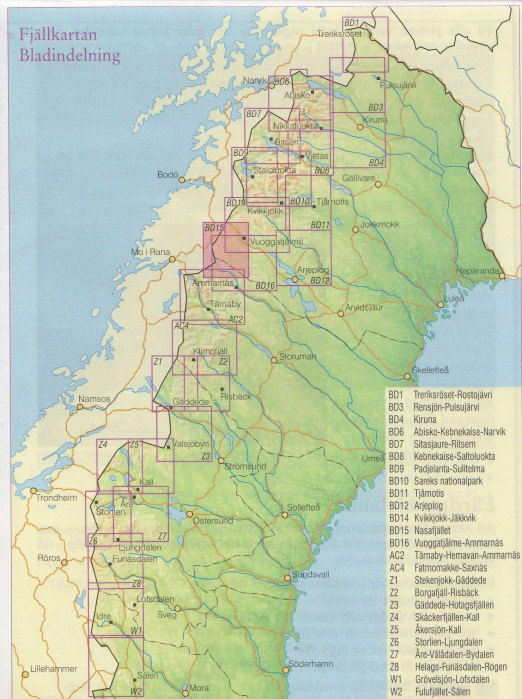 detail Nasafjället BD15 1:100t turistická mapa (Švédsko)