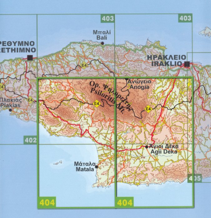 detail Psiloritis, Matala (Kréta) 1:50.000, turistická mapa ORAMA #404