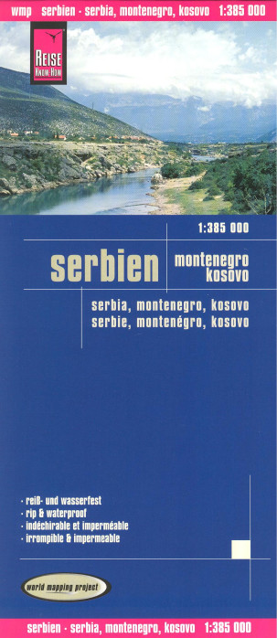detail Srbsko, Černá Hora, Kosovo (Serbia, Montenegro) 1:385.000 mapa RKH