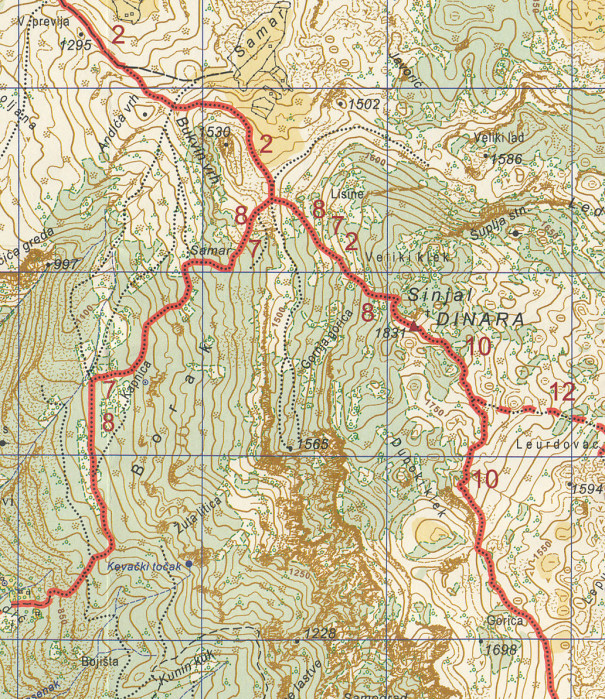 detail Dinara - Sinjal 1:25.000 trekková mapa SMAND