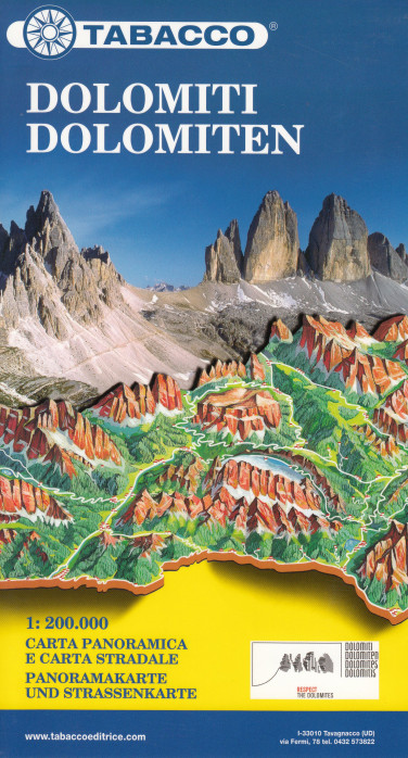 detail Dolomity - Dolomites Road & Panoramic Map 1:200t mapa TABACCO