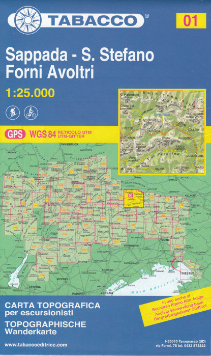 detail Sappada – S. Stefano, Forni Avoltri 1:25 000 turistická mapa TABACCO #01