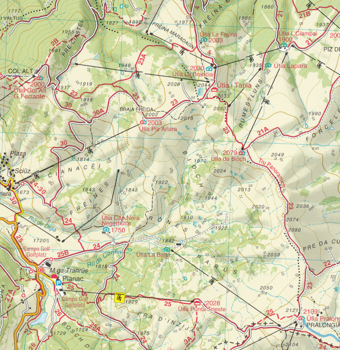 detail Alta Badia, Arabba – Marmolada 1:25 000 turistická mapa TABACCO #07
