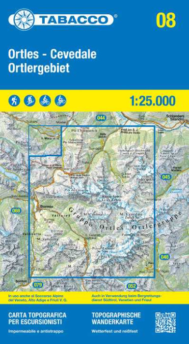 detail Ortles – Cevedale 1:25 000 turistická mapa TABACCO #08