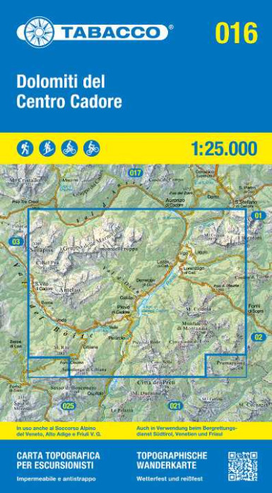 detail Dolomiti del centro Cadore 1:25 000 turistická mapa TABACCO #016