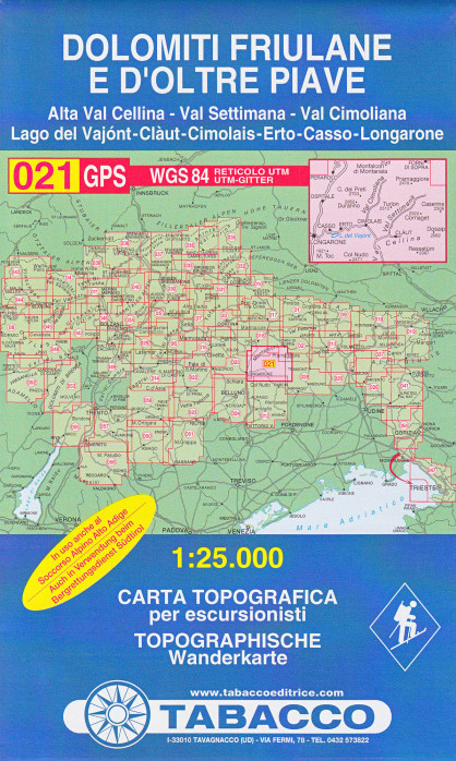 Dolomiti Friulane, E D´Oltre Piave 1:25 000 turistická mapa TABACCO #21