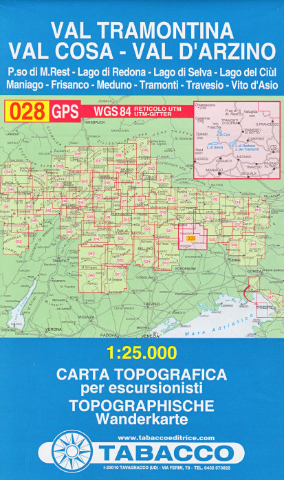 Val Tramontina, Val Cosa – Val D´Arzino 1:25 000 turistická mapa TABACCO #28