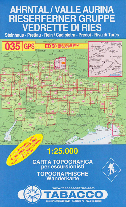 detail Ahrntal / Walle Aurina, Rieserferner Gruppe 1:25 000 turistická mapa TABACCO #35