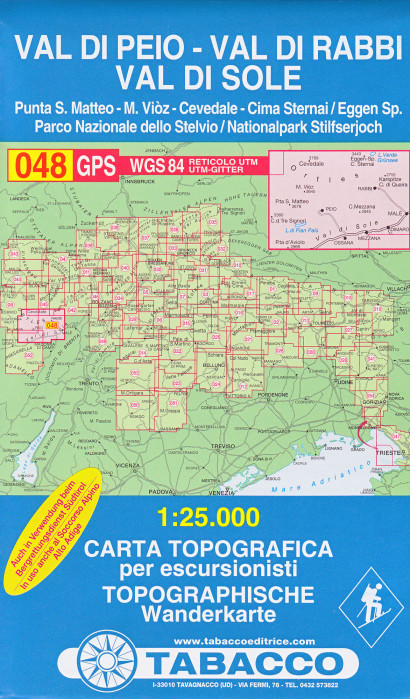 Val di Peio – Val di Rabbi, Val di Sole1:25 000 turistická mapa TABACCO #48