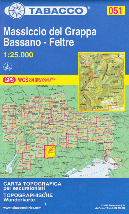 Massiccio del Grappa Bassano – Feltre 1:25 000 turistická mapa TABACCO #51